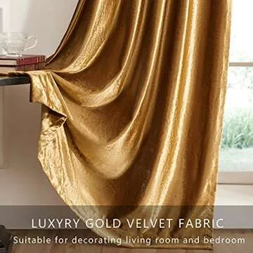 PRIMROSE Gold Curtains 108 inch for Living Room Velvet Blackout Rod Pocket Window Drapes Treatment Semi Room Darkening Decor Golden Curtains for Bedroom Set of 2 Panels