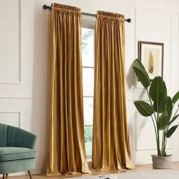 PRIMROSE Gold Curtains 108 inch for Living Room Velvet Blackout Rod Pocket Window Drapes Treatment Semi Room Darkening Decor Golden Curtains for Bedroom Set of 2 Panels