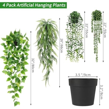 JPSOR Fake Hanging Plants for Home Decor - 4pcs Set