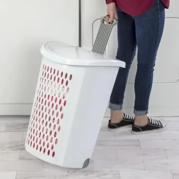 Wheeled Plastic Laundry Hamper for Home and Dorm