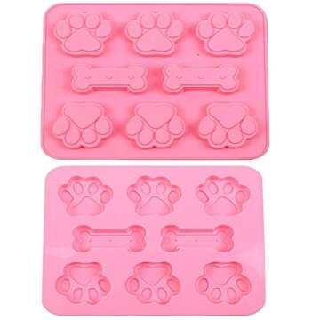 2 Pack Value Silicone Molds Pet Treat Paw and Bones, Animal Bones and Paws for Homemade Dog & Cat Treats, Baking Chocolate Candy, Oven Microwave Freezer Safe