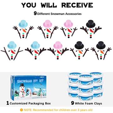 Aneco 9 Pack Christmas Snowman DIY Craft Kit Build Snowman Decorating Kit Modeling Clay Snowman Maki...