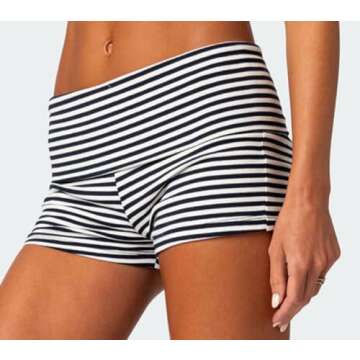 Votuleazi Women Y2k Fold Over Waist Shorts Ribbed Knit Biker Shorts Wide Waistband Rollover Shorts（Cute Colorful ，Medium）