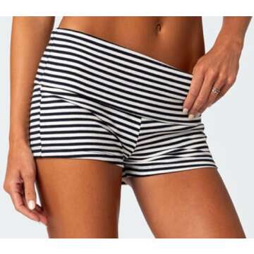 Votuleazi Women Y2k Fold Over Waist Shorts Ribbed Knit Biker Shorts Wide Waistband Rollover Shorts（Cute Colorful ，Medium）