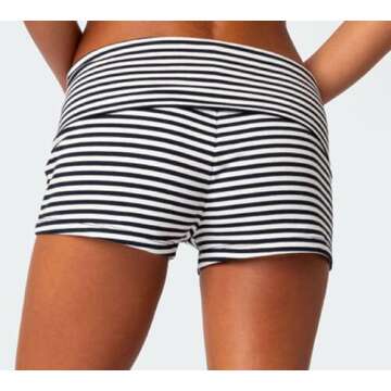 Votuleazi Women Y2k Fold Over Waist Shorts Ribbed Knit Biker Shorts Wide Waistband Rollover Shorts（Cute Colorful ，Medium）