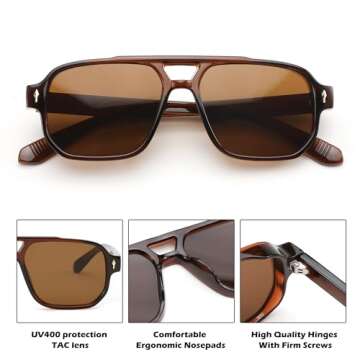 FEISEDY Retro Square Aviator Sunglasses Women Men, 70s Vintage Rectangle UV400 Sun Glasses B9120