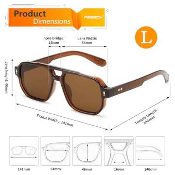 FEISEDY Retro Square Aviator Sunglasses Women Men, 70s Vintage Rectangle UV400 Sun Glasses B9120