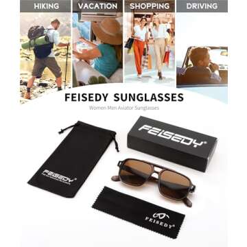 FEISEDY Retro Square Aviator Sunglasses Women Men, 70s Vintage Rectangle UV400 Sun Glasses B9120