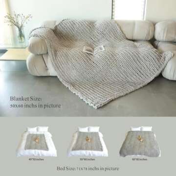 Maetoow Tighter Version Chenille Chunky Knit Blanket Throw （50×60 Inch）, Handmade Warm & Cozy Blanket Couch, Bed, Home Decor, Soft Fleece Banket, Boho Thick Blankets and Giant Yarn Throws，Brown