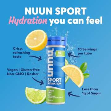 Nuun Sport Electrolyte Tablets - Dissolvable in Water, Lemon Lime, 5 Essential Electrolytes for Hydr...
