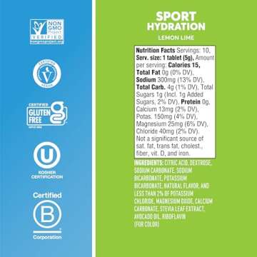 Nuun Sport Electrolyte Tablets - Dissolvable in Water, Lemon Lime, 5 Essential Electrolytes for Hydration, 1g Sugar Drink Mix, Vegan, Non-GMO, 4 Pack (40 Total Servings)
