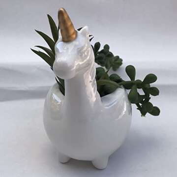 Planter for Succulent Plant Ceramic Plant Pots Indoor, Novelty Planters for Home Office Garden (White Unicorn, 1)