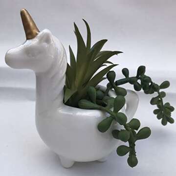 Planter for Succulent Plant Ceramic Plant Pots Indoor, Novelty Planters for Home Office Garden (White Unicorn, 1)