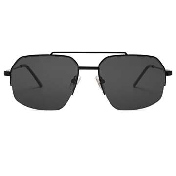 SOJOS Trendy Aviator Sunglasses Mens Womens Retro Double Bridge Metal Frame Semi-Rimless Shades Lentes De Sol Para Mujer SJ1191 Black