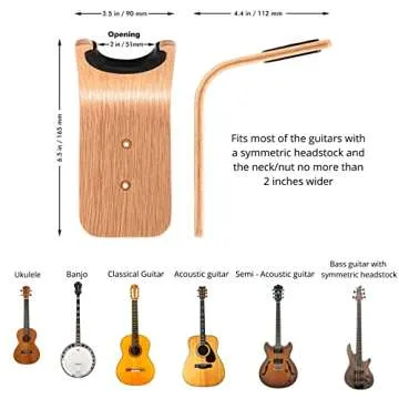 Guitar Wall Hanger - Secure Guitar Wall Mount for Acoustic/Ukulele - Space-Saving Guitar Accessories - Easy to Install Guitar Hook - Elegant Design Guitar Stand for Home/Studio Neck up to 2 in (50mm)