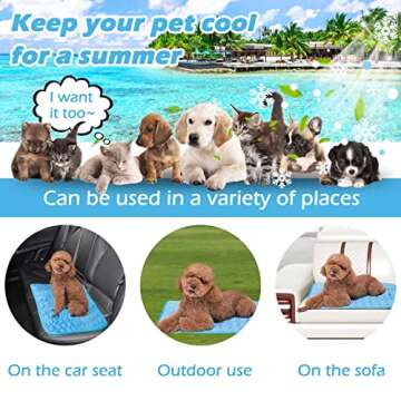 Faith Force Pet Cooling Mat - Ice Silk Cooling Mat for Dogs & Cats, Portable & Washable Pet Cooling Blanket for Outdoor, Car Seats , Beds and More in Summer (M, Blue)