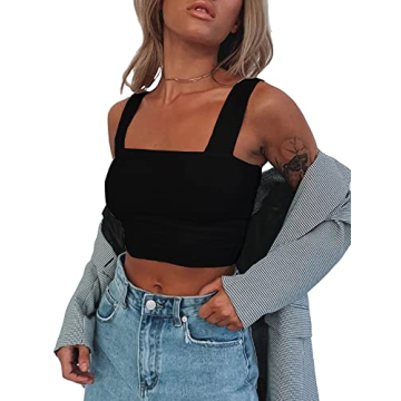 Abardsion Women's Sexy Sleeveless Basic Strappy Crop Tank Tops (Black, XS)