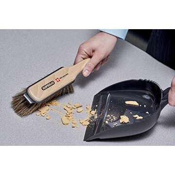 Superio Handheld Comfort Grip Dustpan and Brush Set - Hand Broom with Swiss Natural Horsehair Bristles.