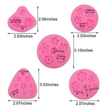MOMOONNON 5 Pack Candy Making Decorations Flower Cake Fondant Mold Pastry Tools Sunflower Daisy Baking Silicone Small DIY Clay Molds