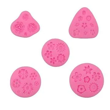 MOMOONNON 5 Pack Candy Making Decorations Flower Cake Fondant Mold Pastry Tools Sunflower Daisy Baking Silicone Small DIY Clay Molds