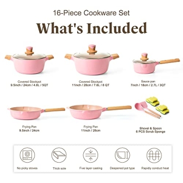YIIFEEO Granite Nonstick Pots and Pans Set - 16 PCS
