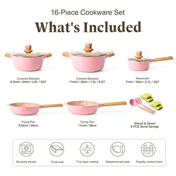 YIIFEEO Granite Nonstick Pots and Pans Set - 16 PCS