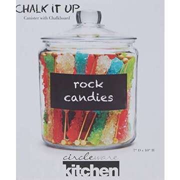 Circleware Large 1.1 Gallon Mason Jar Chalkboard Glass Canister with Lid and Handle, Kitchen Glassware Food Beverage Preserving Container.