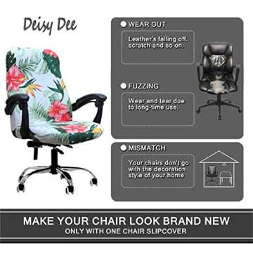 Deisy Dee Computer Office Chair Covers for Stretch Rotating Mid Back Chair Slipcovers Cover ONLY Chair Covers C162 (Green Leaves)