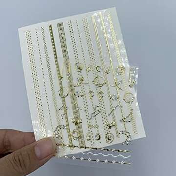 12 Unique Metallic Nail Sticker Sheets with Tweezers