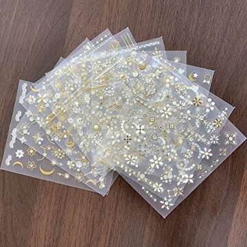 12 Unique Metallic Nail Sticker Sheets with Tweezers