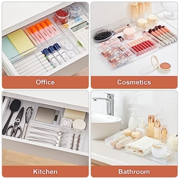 SMARTAKE Clear Plastic Drawer Organizers Set - 6 PCS