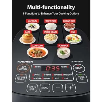 TOSHIBA 3-Cup Rice Cooker with LCD Display & 8 Functions