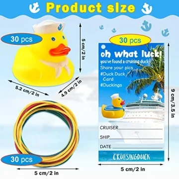 Kathfly 60 Pcs Cruise Ducks Tag Kits include 20 Rubber Cruise Ducks for Cruise Ships, 20 Cruising Rubber Duck Tag Cards, 20 Rubber Bands for Hiding Carnival Party Game Ducking Carnival Cruise Supplies