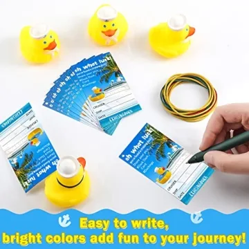 Kathfly 60 Pcs Cruise Ducks Tag Kits include 20 Rubber Cruise Ducks for Cruise Ships, 20 Cruising Rubber Duck Tag Cards, 20 Rubber Bands for Hiding Carnival Party Game Ducking Carnival Cruise Supplies