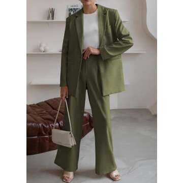 KIRUNDO Airport Outfits for Women 2 Piece Blazer Sets Fashion Dressy Open Front Blazer and Wide Leg Pants Set Work Office Suits(Army Green, Medium)