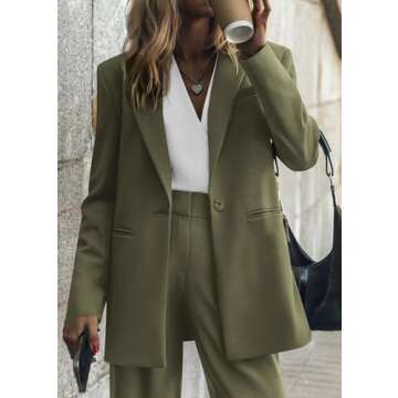 KIRUNDO Airport Outfits for Women 2 Piece Blazer Sets Fashion Dressy Open Front Blazer and Wide Leg Pants Set Work Office Suits(Army Green, Medium)