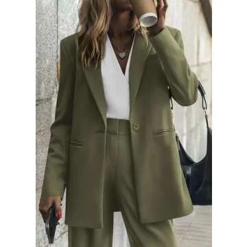 KIRUNDO Airport Outfits for Women 2 Piece Blazer Sets Fashion Dressy Open Front Blazer and Wide Leg Pants Set Work Office Suits(Army Green, Medium)