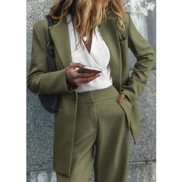 KIRUNDO Airport Outfits for Women 2 Piece Blazer Sets Fashion Dressy Open Front Blazer and Wide Leg Pants Set Work Office Suits(Army Green, Medium)