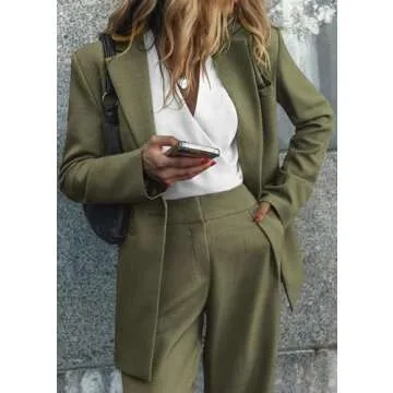 KIRUNDO Airport Outfits for Women 2 Piece Blazer Sets Fashion Dressy Open Front Blazer and Wide Leg Pants Set Work Office Suits(Army Green, Medium)