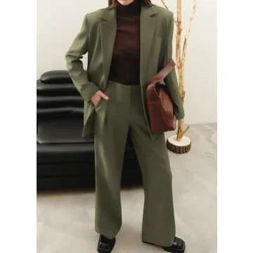 KIRUNDO Airport Outfits for Women 2 Piece Blazer Sets Fashion Dressy Open Front Blazer and Wide Leg Pants Set Work Office Suits(Army Green, Medium)
