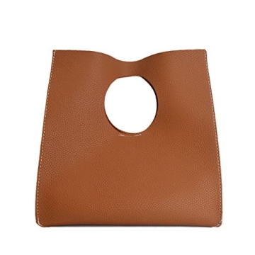 HOXIS Vintage Minimalist Style Soft Pu Leather Handbag Clutch Small Tote (Brown)