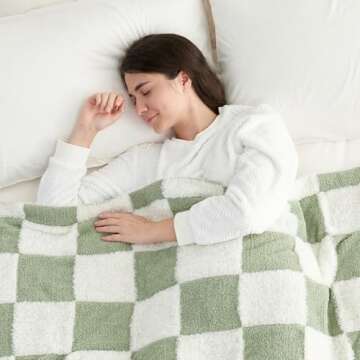 Snuggle Sac Sage Green Checkered Throw Blanket Faux Fur Knitted with Microfiber Yarn, Cozy Soft Warm Blankets for Couch,Sofa,Bedroom, St Patricks Day Gift,Sage Green Checker,50x60 inches