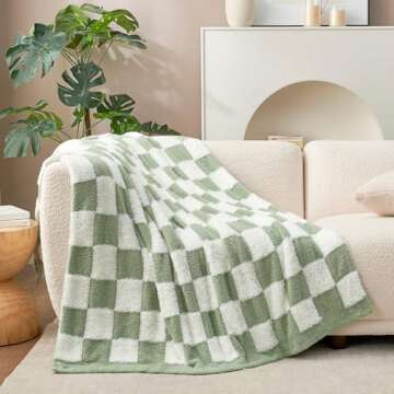Snuggle Sac Sage Green Checkered Throw Blanket Faux Fur Knitted with Microfiber Yarn, Cozy Soft Warm Blankets for Couch,Sofa,Bedroom, St Patricks Day Gift,Sage Green Checker,50x60 inches