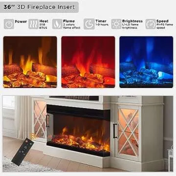 OKD 3-Sided Farmhouse Electric Fireplace TV Stand for TVs up to 80'', Highboy Entertainment Center w...