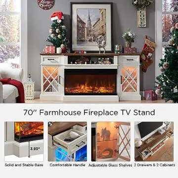 OKD Farmhouse Electric Fireplace TV Stand for 80 inch TVs
