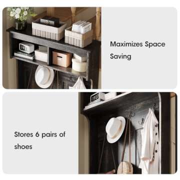Maupvit 71" Entryway Hall Tree, Wood Entryway Furniture with Storage Bench, 3-in-1 Coat Rack with 5 Hanging Hooks, Home Mud Room Organizer with Storage and Seating for Hallway Front Door Entrance