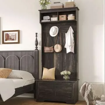 Maupvit 71" Entryway Hall Tree, Wood Entryway Furniture with Storage Bench, 3-in-1 Coat Rack with 5 Hanging Hooks, Home Mud Room Organizer with Storage and Seating for Hallway Front Door Entrance