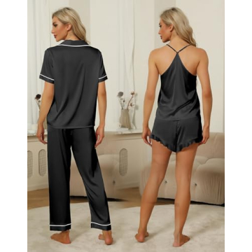 Luxury SAPJON Women Silk Pajama 4Pc Set for Relaxation