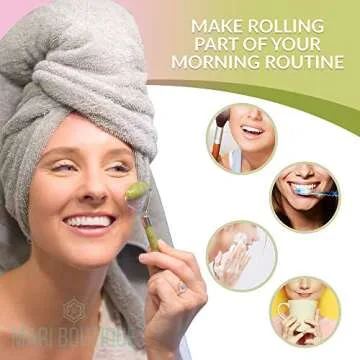 Jade Roller Massager for Face by Arimari - Depuffing 100% Natural Real Jade Roller Facial Massager Therapy - Face Eye Neck Beauty Tool - Double Sided Healing Slimming Rollers With Bag