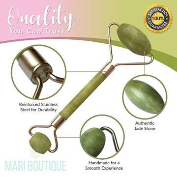 Jade Roller Massager for Face by Arimari - Depuffing 100% Natural Real Jade Roller Facial Massager Therapy - Face Eye Neck Beauty Tool - Double Sided Healing Slimming Rollers With Bag
